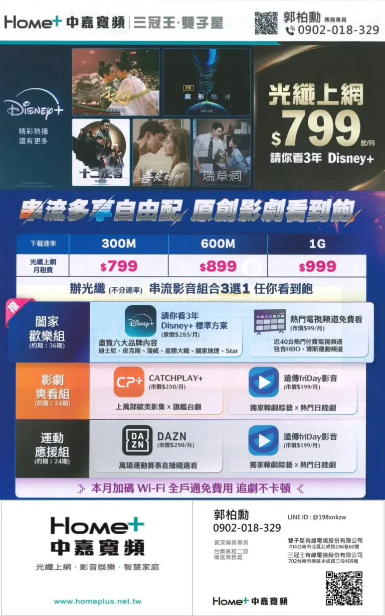 三冠王網路優惠！每月$799起再享Disney+三年免費看！
