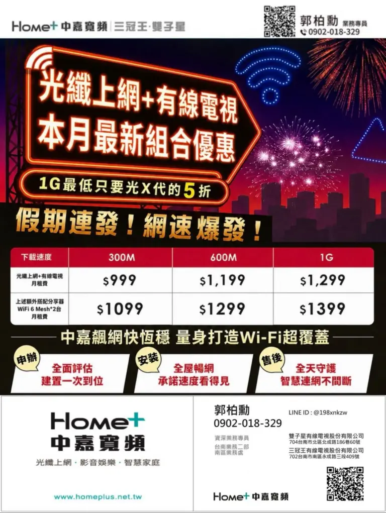 中嘉寬頻網路優惠!光纖上網最低只要699起,現在申辦享獨家Wi-Fi服務